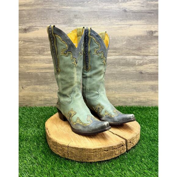 Gianni Bini Shoes - Gianni Bini Women - Size 7.5M - Blue/Green Suede Studded Snip Toe Cowboy Boots